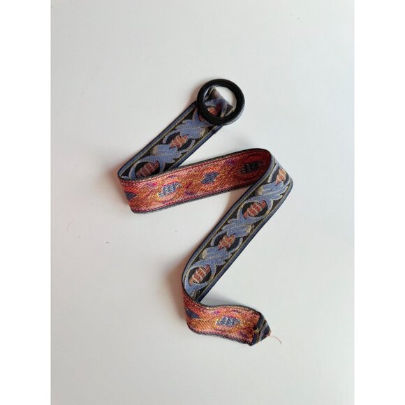 Vintage Unbranded Blue Red Woven Jacquard Adjustable Waist Belt, One Size - Picture 9 of 12